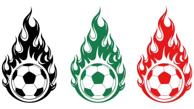 Flaming soccer balls isolated on transparent background - Powered by Adobe