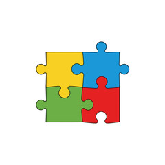 Fototapeta premium A colorful illustration of four puzzle pieces interlocking to create a complete square shape. isolated on transparent background