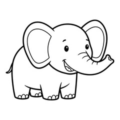 A cute cartoon elephant with a happy face and a raised trunk