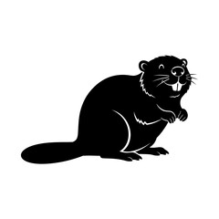 Detailed black and white illustration of a north american beaver holding a twig © rafsanwd