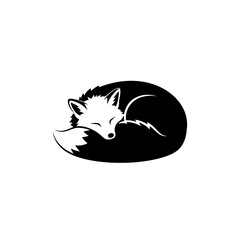 Sleeping fox illustration in black and white