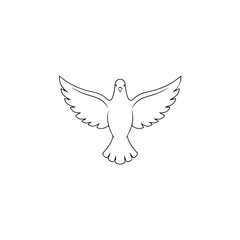 Obraz premium A simple line art drawing of a dove in flight with wings spread wide, suitable for coloring. isolated on transparent background