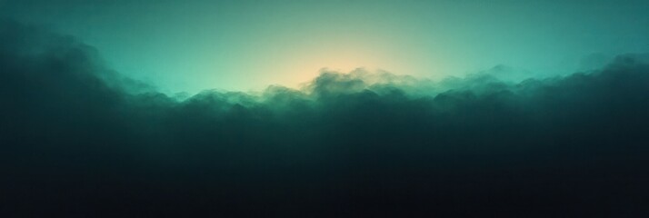 Dark teal and blue clouds with a soft glowing light behind, creating a mysterious and calming atmosphere