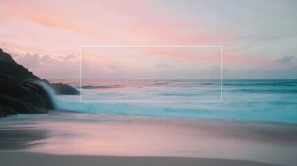 Serene beach scene at sunset with gentle waves and pink sky