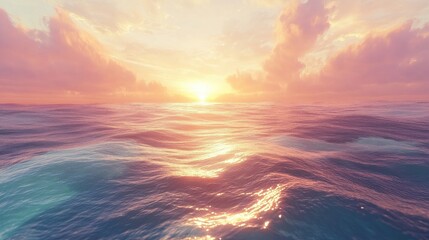 Peaceful ocean waves at sunset with warm colors and serene atmosphere on the horizon