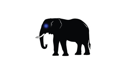 Fototapeta premium Black Elephant Standing Isolated on White Background with Blue Eye