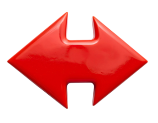 Glossy red abstract geometric symbol with sharp angles