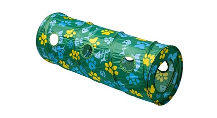Green Cat Tunnel with Fish and Paw Prints for Play and Exploration