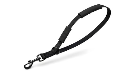 High-quality black pet leash featuring a comfortable padded handle and robust metal snap hook, ensuring secure control for dog walking and effective training, isolated on white
