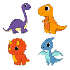 set of funny cartoon dinosaur