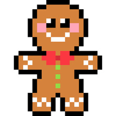 Pixel Gingerbread Man Cookie, Christmas ornament pixel art style, cute Christmas Gingerbread 