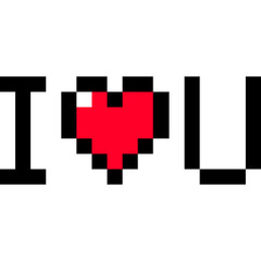 I Love You Pixel Art Text with Red Heart Icon, I Love You text pixel art font