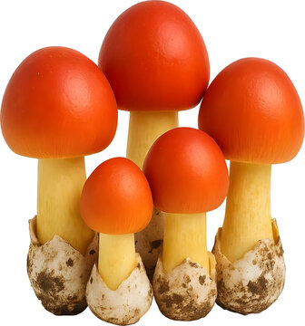Group of Red Orange Caesar's Mushrooms in Volva