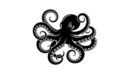 A striking black and white vector illustration of an octopus with tentacles curling elegantly © graphicsobai