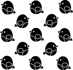 Chubby birds pattern. Simple black and white repeat textile design