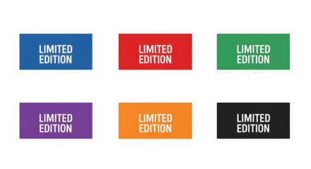 Six colorful postage stamps featuring the text "Limited Edition" on transparent background