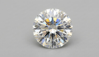 Macro photograph of a flawless round brilliant-cut diamond isolated on gray background