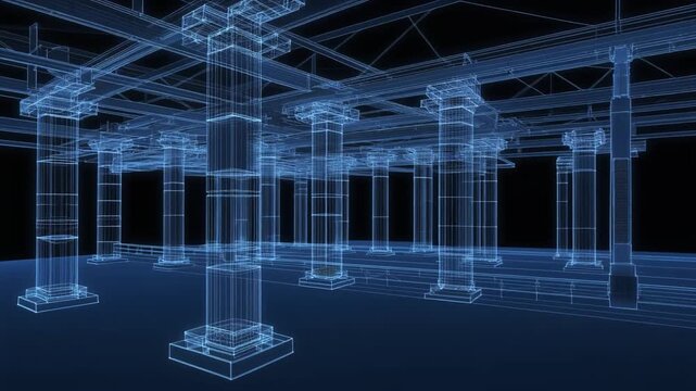 建築構造を表現した3Dワイヤーフレーム