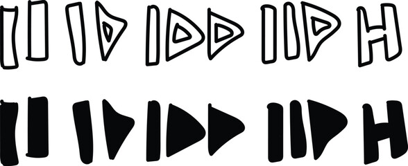 Hand Drawn Media Player Icons Set - Play, Pause, Stop
