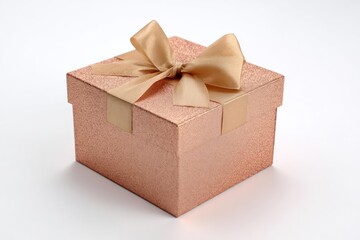 Obraz premium A sparkling rose gold gift box with a satin ribbon bow perfect for celebrations and special occasions