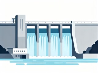 Hydroelectric dam minimalist flat vector design 