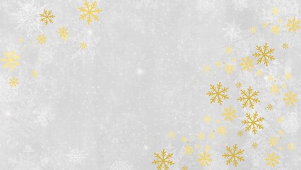 Winter background year end sale design displays Gold snowflakes on a bright gray abstract illustration, creating a festive seasonal look Winter year end sale background with blank space.
