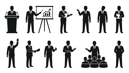 Business Communication and Presentation Icons Set