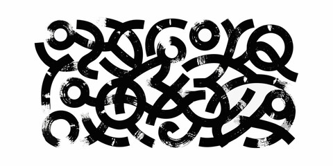 Abstract black and white ink drawing with swirling chaotic line patterns