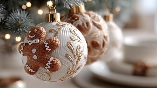 Christmas Gingerbread Man and Exquisite Ornaments Create Festive Atmosphere
