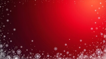 Whimsical Christmas illustration with playful small snowflakes swirling across a warm red gradient background, joyful holiday tone