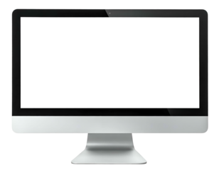 All-in-one personal computer with large, blank screen and silver base