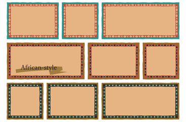 アフリカンテイストな色合いのフレームセット　3種の模様&times;３サイズ