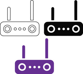 Obraz premium Three router icons in outline black and purple wifi