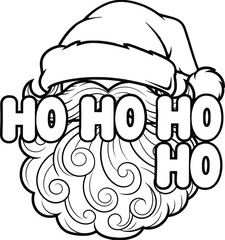 Ho ho ho typography with santa claus icon for christmas logo, black and white vector winter badge, happy holiday xmas emblem and isolated character graphic illustration