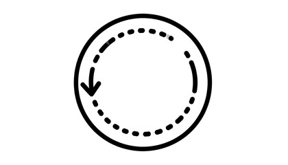 A black and white circular icon featuring an arrow following a dashed and solid line to represent a cycle
