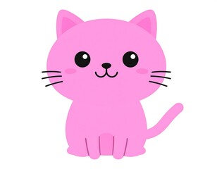 Obraz premium Adorable, cartoon-style depiction of a pink cat, seated, featuring large eyes and simple whiskers