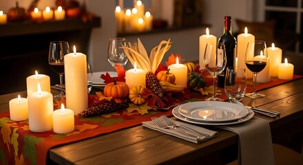 Elegant dining table setting with candles for a festive occasion