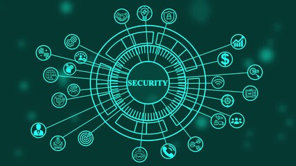 digital security control panel futuristic design,futuristic security dashboard with data connections,digital cybersecurity network interface animation. - Powered by Adobe