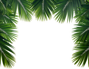 Fototapeta premium Lush green palm fronds framing empty black space