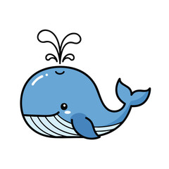Obraz premium A cartoon whale, blue with a white background, spouting water