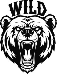 Wild bear head vector illustration with Wild text for nature and outdoor adventure brands on a transparent background.