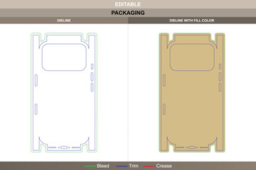 Mobile phone case dieline produced using vector detail improving printing alignment packaging structure precise die line shape fits larger edges with balanced layout