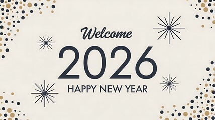 New Year 2026 Design with &ldquo;Welcome 2026&rdquo; Text and Festive Starburst Decorations