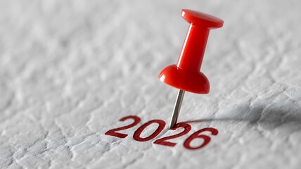 Minimalist New Year 2026 Design with Red Pushpin and Bold Typography