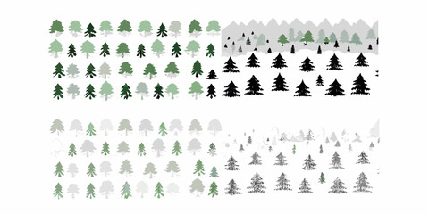 Abstract forest landscape with varying shades of green and gray trees