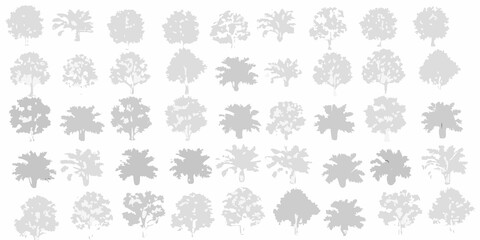 A collection of gray tree silhouettes arranged in a grid pattern