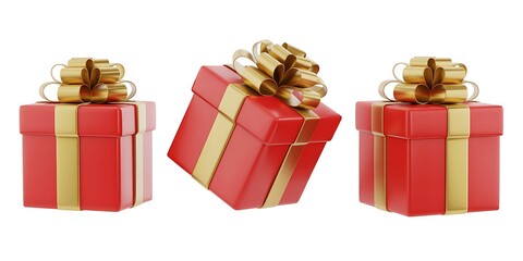 Christmas Gift Boxes in Red with Golden Ribbons and Festive Bows Arrangement