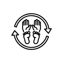 Obraz premium graphic showing a hand and foot (representing physical function) encircled by a continuous loop of arrows. This symbolizes the essential process of physical therapy and rehabilitation crucial