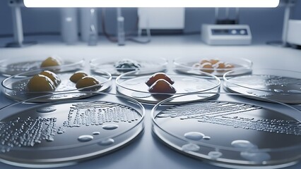 Food Samples in Petri Dishes for Scientific Analysis