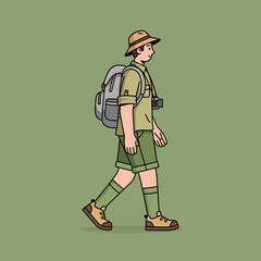 Safari Guide or Backpacker Graphic for Exploration and Nature Content